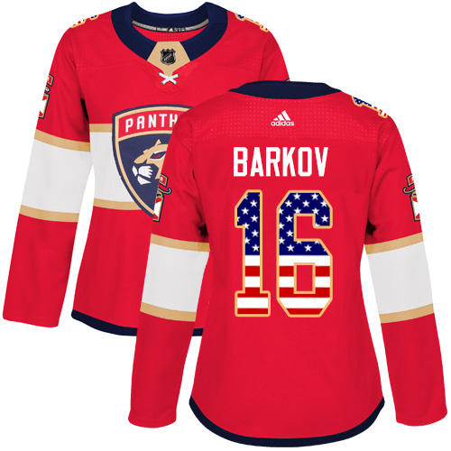 Adidas Panthers #16 Aleksander Barkov Red Home Authentic USA Flag Women's Stitched NHL Jersey